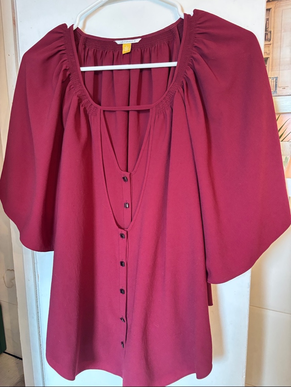 leifsdottir Raspberry Button-Front Flutter Sleeve Blouse - Picture 2 of 7